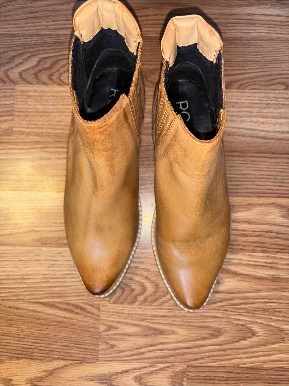 Roolee Cognac Tan Leather Pointed Ankle Booties
